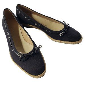 NEW! Salvatore Ferragamo Black Canvas Espadrilles Ballet Flats Women's 6
